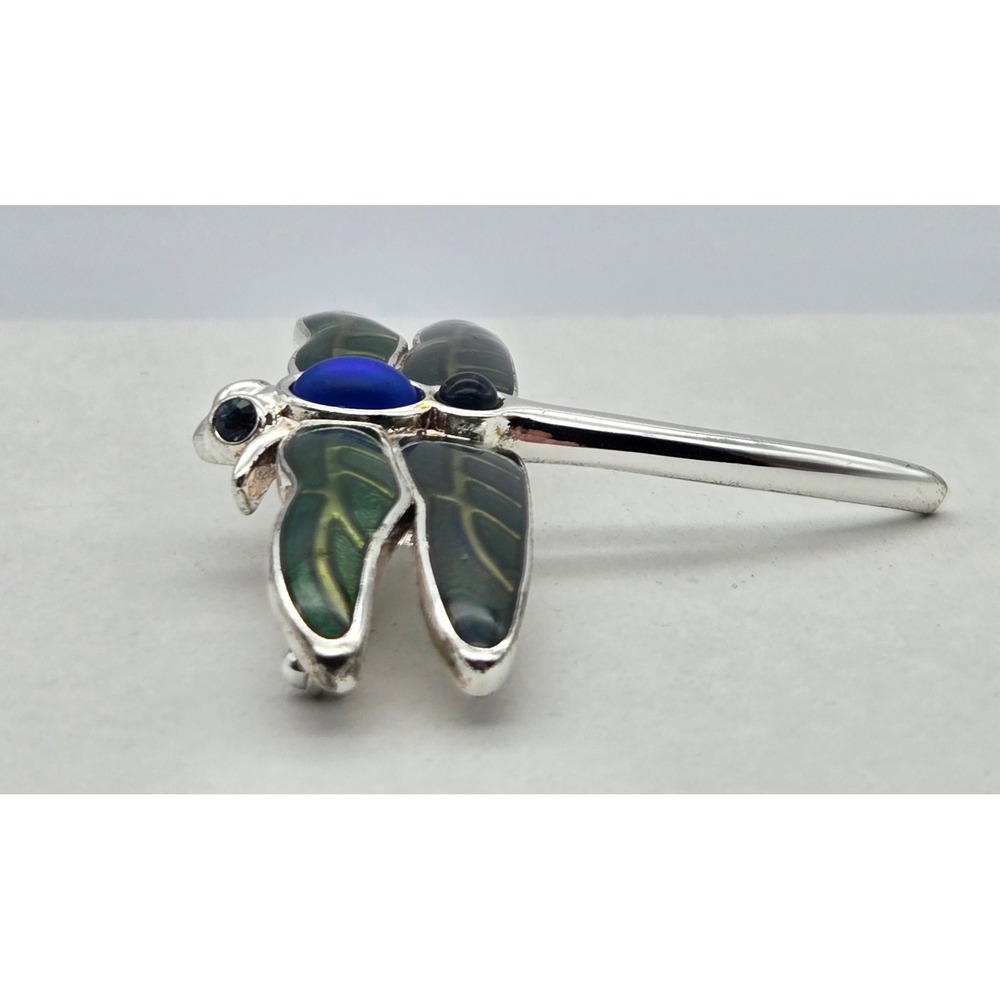 Monet Dragonfly Brooch Pin Green Blue Enamel Silver Tone Vintage Signed - Picture 2 of 10